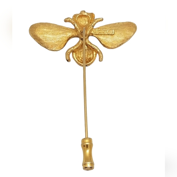 FLORENZA VINTAGE 24K GOLDPLATED WITH GREEN & BLUE ENAMEL BUMBLE BEE STICK PIN - Picture 3 of 4